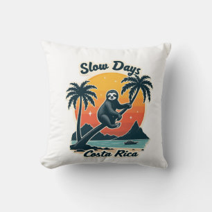 Costa Rica Sloth Vintage Sunset Travel Vector Shir Cushion