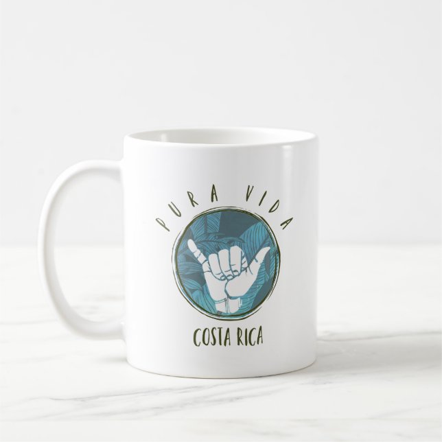 Costa Rica Surfer Shaka Pura Vida Coffee Mug (Left)