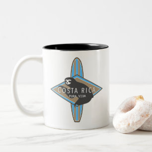 Costa Rica Surfer Surfing Sloth Blue Two-Tone Coffee Mug