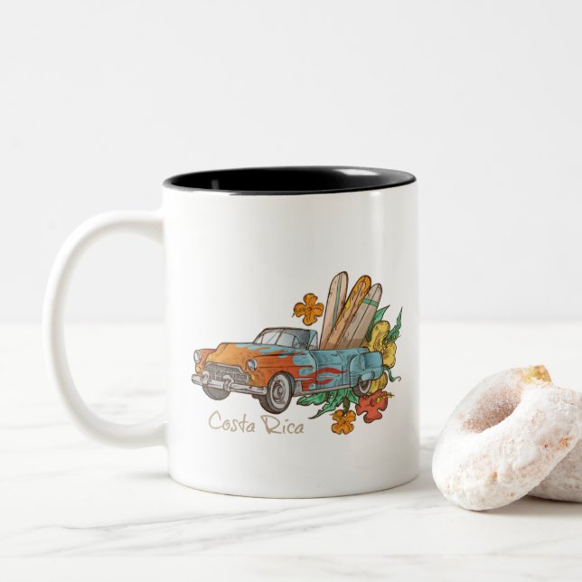 Costa Rica Surfer  Two-Tone Coffee Mug (With Donut)