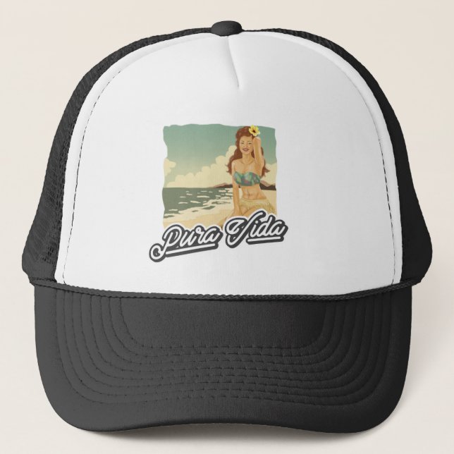 Costa Rica Surfer's Pura Vida Beautiful Woman Trucker Hat (Front)