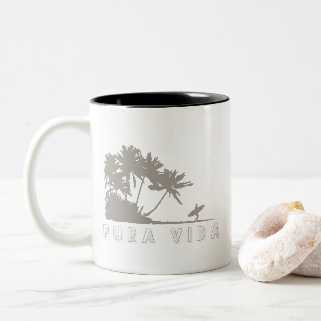 Costa Rica Surfers Pura Vida Two-Tone Coffee Mug (With Donut)