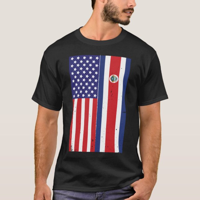 Costa Rica USA Flag American Vida Costa Rican Lati T-Shirt (Front)
