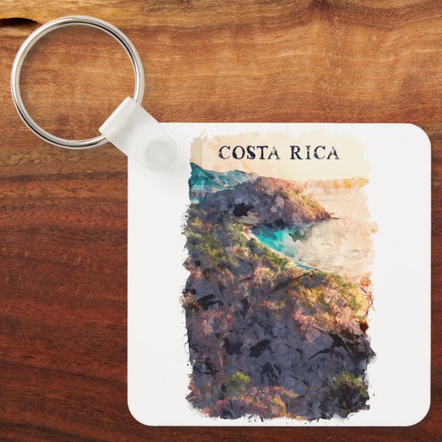 Costa Rica Vintage Travel Landscape Key Ring (Front)