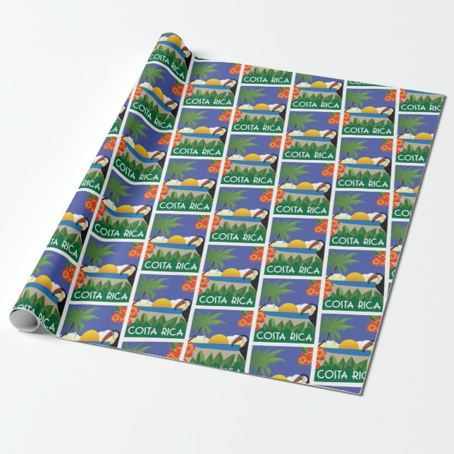 Costa Rica vintage travel style Wrapping Paper (Unrolled)