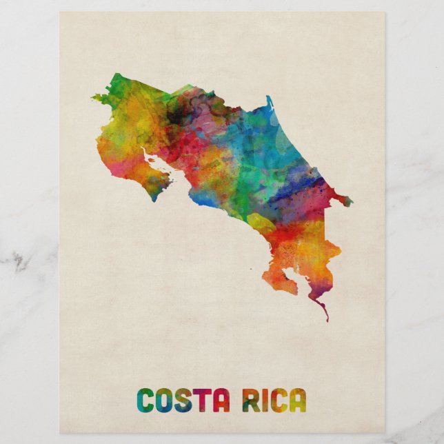 Costa Rica Watercolor Map (Front)
