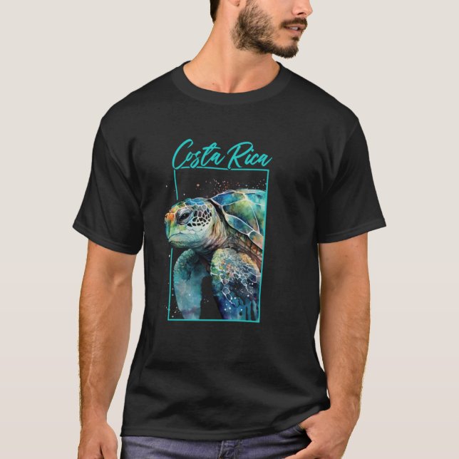 Costa Rica Watercolor Sea Turtle Portrait T-Shirt (Front)