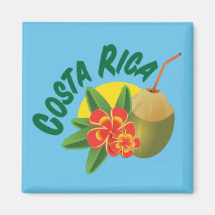 Costa Rica with hibiscus and coconut Magnet
