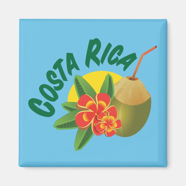 Costa Rica with hibiscus and coconut Magnet (Front)