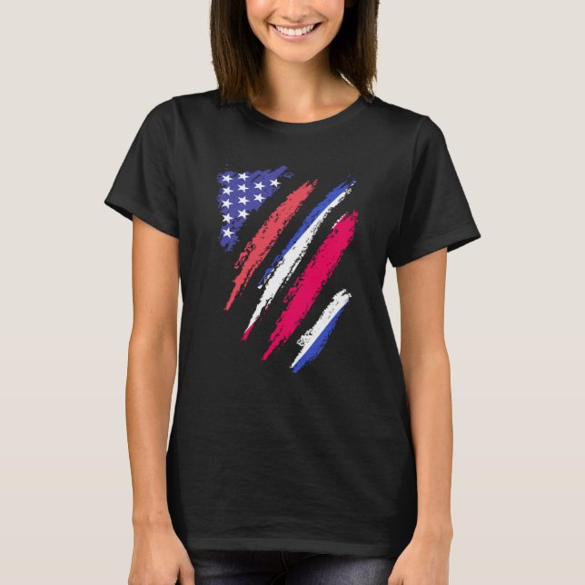Costa Rican American Patriot Grown Heart Flag Stri T-Shirt (Front)