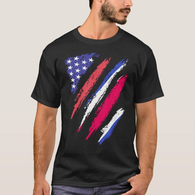 Costa Rican American Patriot Grown Heart Flag Stri T-Shirt (Front)
