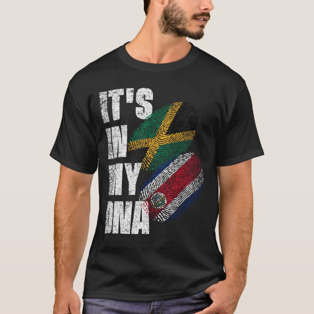 Costa Rican And Jamaican Mix DNA Flag Heritage T-Shirt (Front)