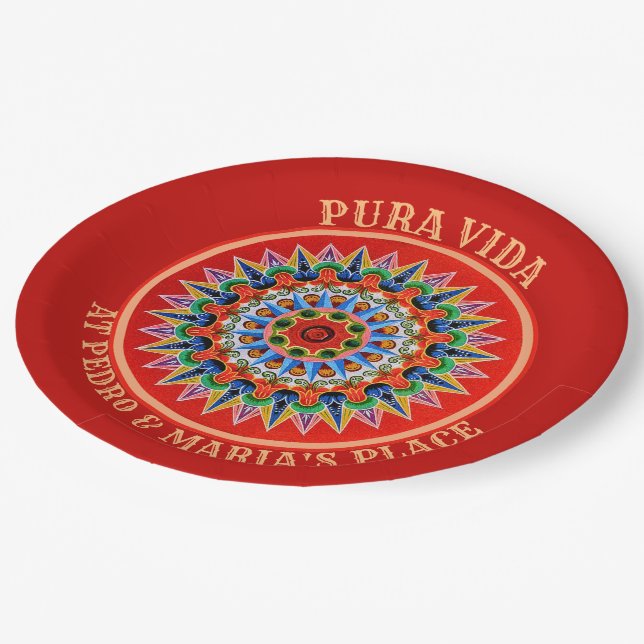 Costa Rican Art with customisable Text Paper Plate (Angled)