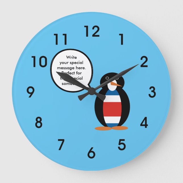 Costa Rican Civil Ensign Penguin Large Clock (Front)