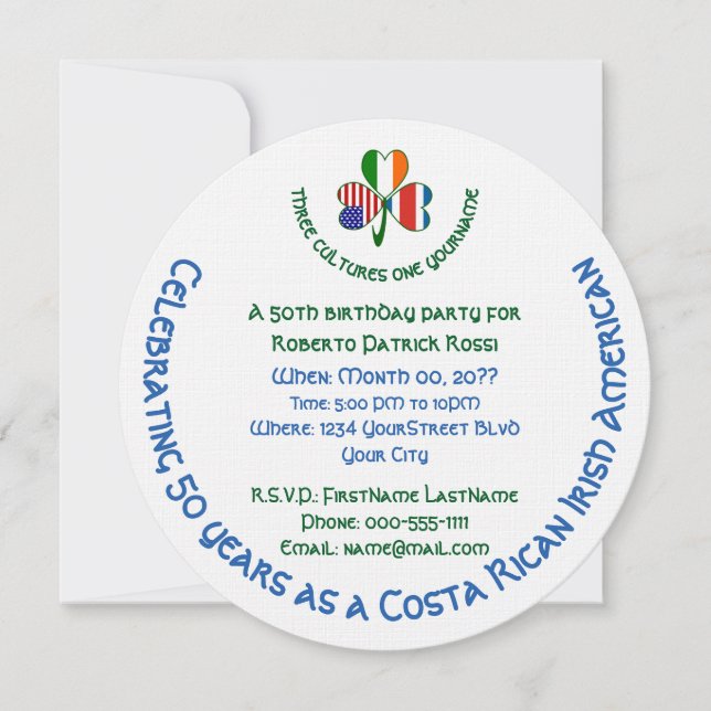Costa Rican Irish USA Shamrock Birthday  Invitation (Front)