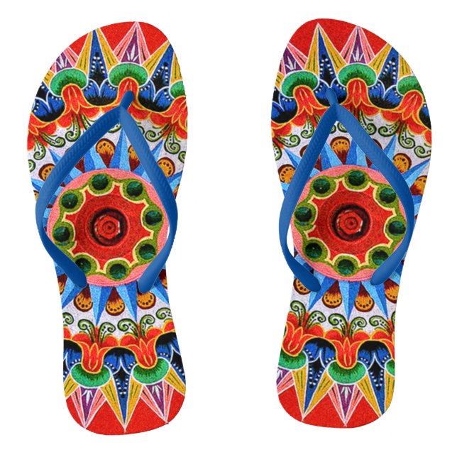 Costa Rican Oxcartwheel Art Flip Flops (Footbed)