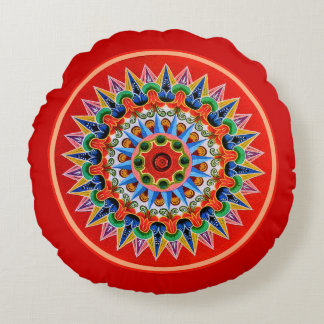 Costa Rican Oxcartwheel Art Round Cushion