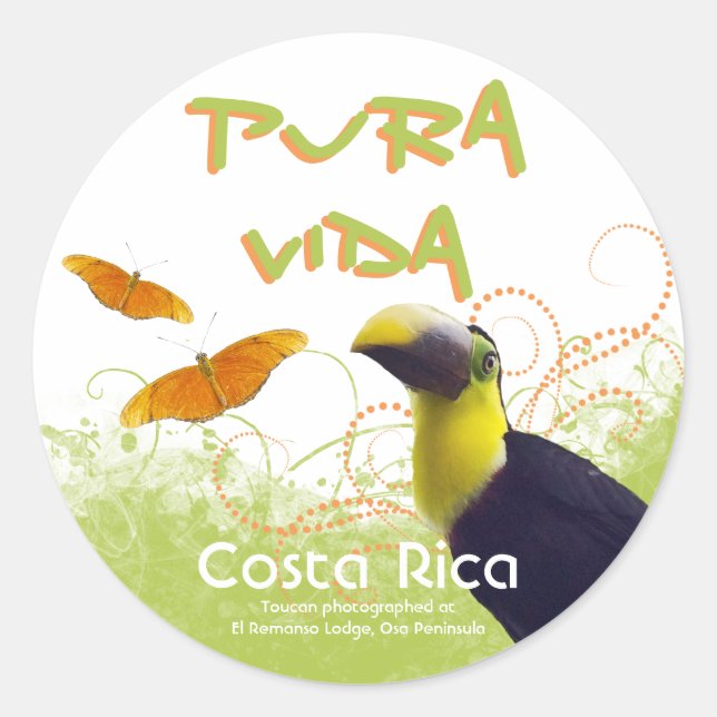 Costa Rican Pura Vida Toucan Stickers (Front)
