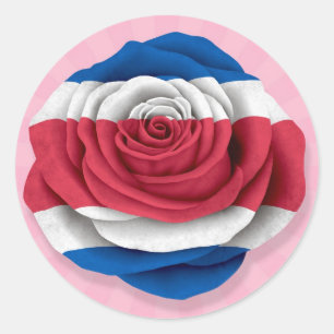 Costa Rican Rose Flag on Pink Classic Round Sticker