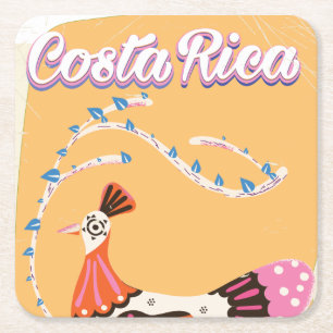 Costa Rican vintage travel print Square Paper Coaster