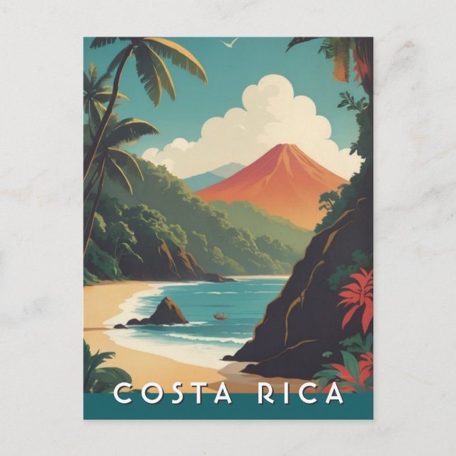 Costa Rice Retro Travel Volcano Beach Souvenir Postcard (Front)