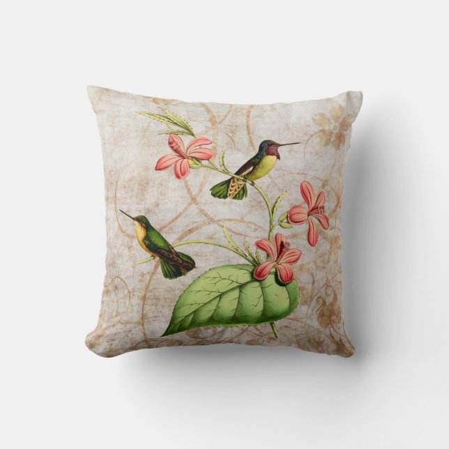 Costa's Hummingbird Vintage Grunge Pillow (Front)