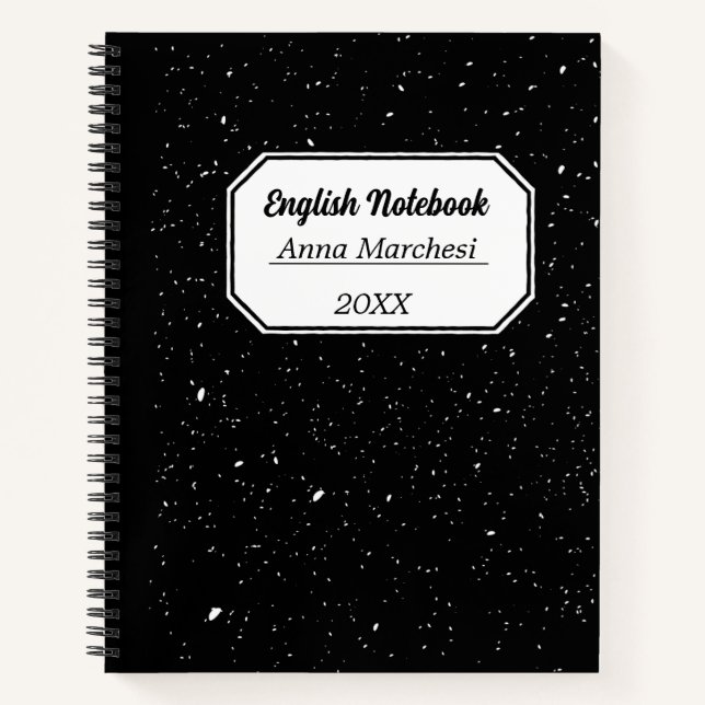 Costomazable Black And White Traditional English Notebook (Front)