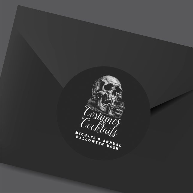 Costume and Cocktails Black Halloween Party  Classic Round Sticker (Creator Uploaded)