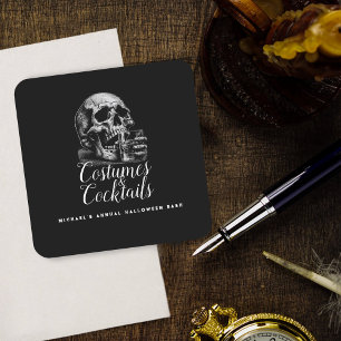 Costume and Cocktails Black Halloween Party Square Paper Coaster