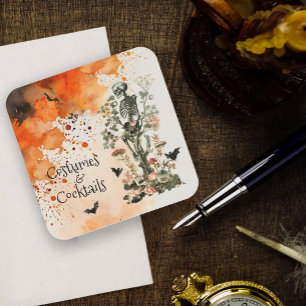 Costume and Cocktails Haunted Forest Halloween Square Paper Coaster