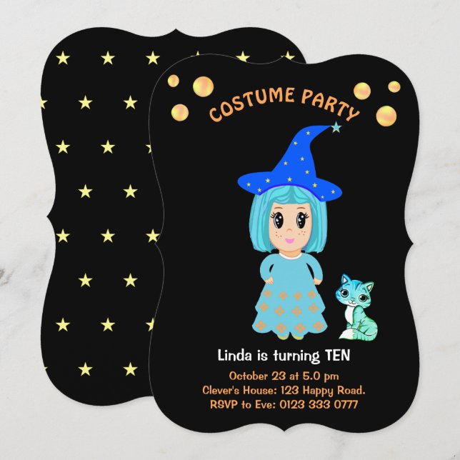 Costume Birthday on Black Invitation (Front/Back)