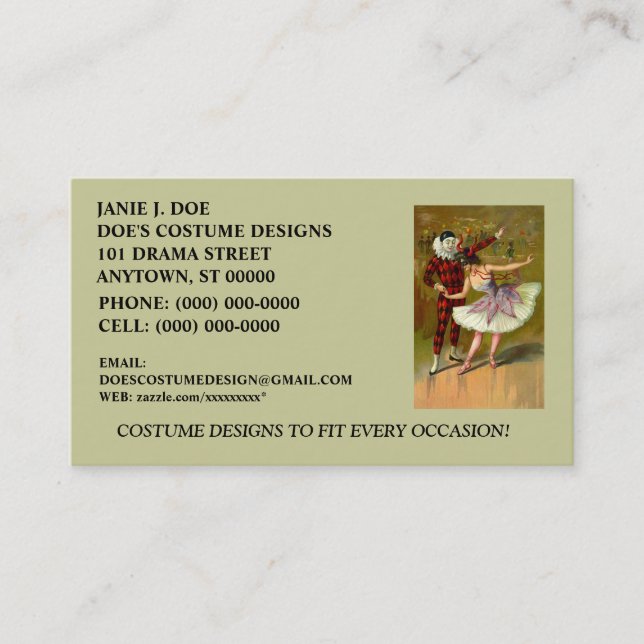 COSTUME BOUTIQUE ~ COSTUME DESIGNER ~BUSINESS CARD (Front)