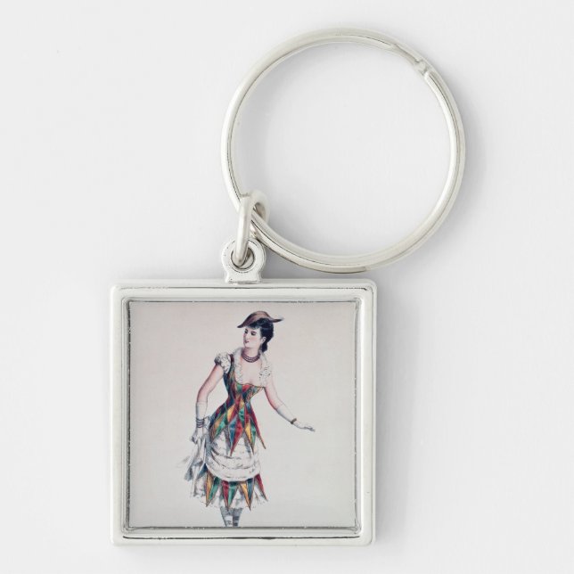 Costume design for a female harlequin, c.1880 key ring (Front)