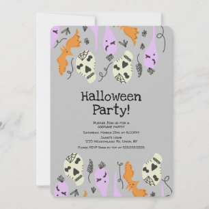 Costume Halloween Party Ghost Skull Doodles Grey Invitation