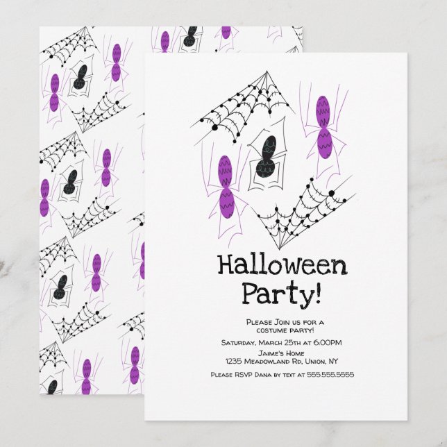 Costume Halloween Party Spider Doodles Invitation (Front/Back)