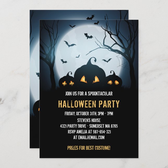 Costume Halloween party with pumpkins in spooky Invitation (Front/Back)