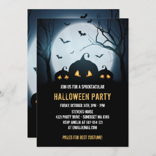Costume Halloween party with pumpkins in spooky Invitation