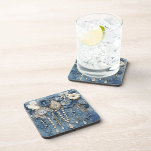Costume jewellery on Blue Denim Coaster