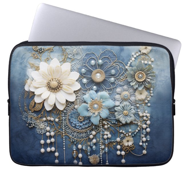 Costume jewellery on blue Denim Laptop Sleeve (Front)