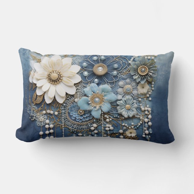 Costume jewellery on Blue Denim Lumbar Cushion (Front)