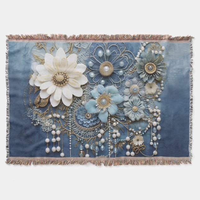 Costume jewellery on Blue Denim Throw Blanket (Front)