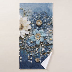 Costume jewellery on bue Denim Bath Towel Set