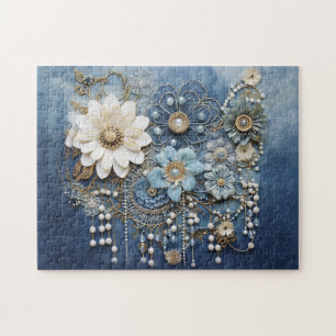 Costume jewellery on bue Denim Jigsaw Puzzle
