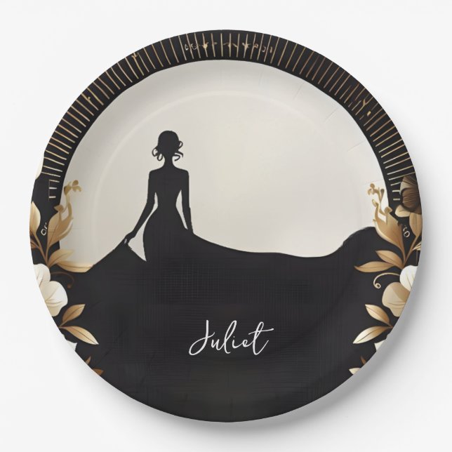 Costume Men Tuxedo Bold Black Tie Bridal Shower Paper Plate (Front)