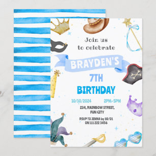 Costume Party Kids Blue Boy Dress Up Birthday Invitation