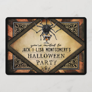 Costume Party Orange Black Spider Cocktail Invite