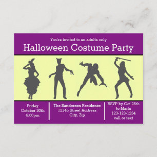 Costume Silhouette Purple - 3x5 Party Invite