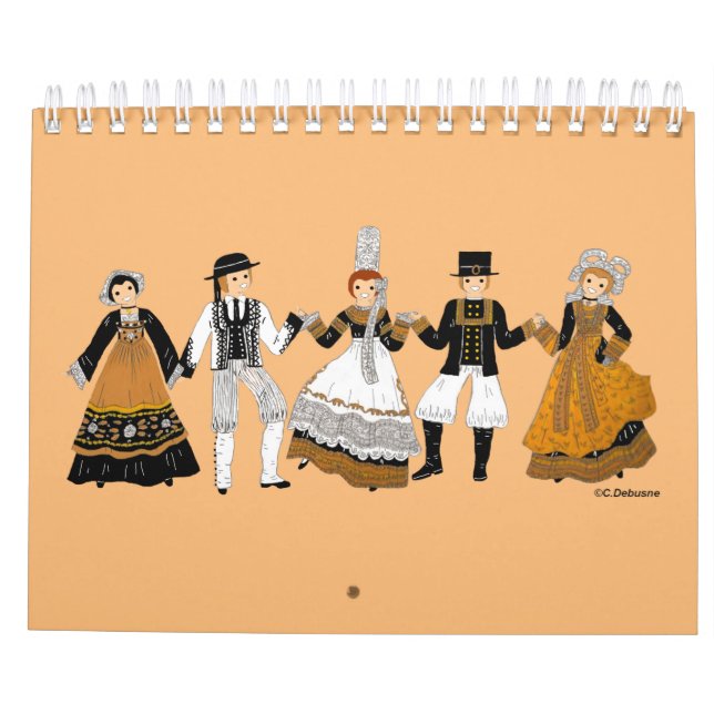 Costume traditionnel de Bretagne, France Calendar (Back)