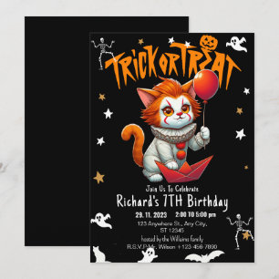 Costume Trick or Treat Halloween Cat Birthday Par Invitation