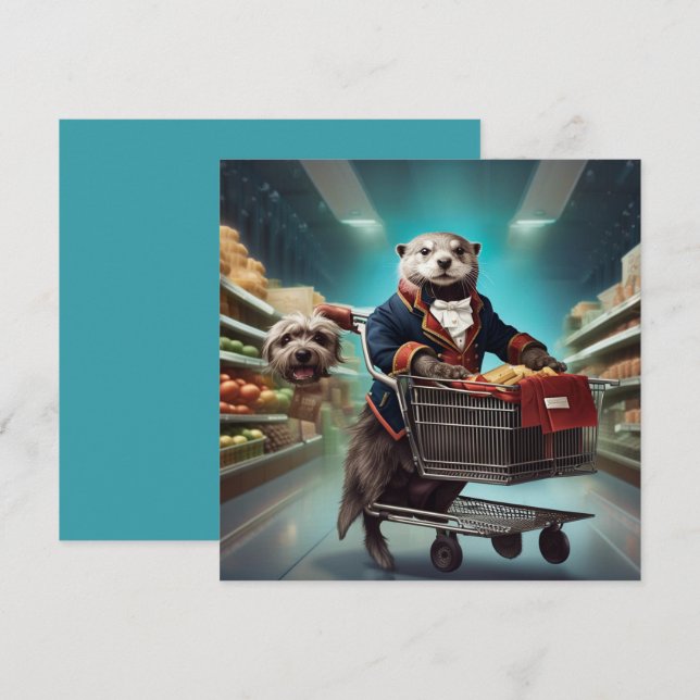 Costumed Otter with animals ghosts at supermarket Holiday Card (Front/Back)